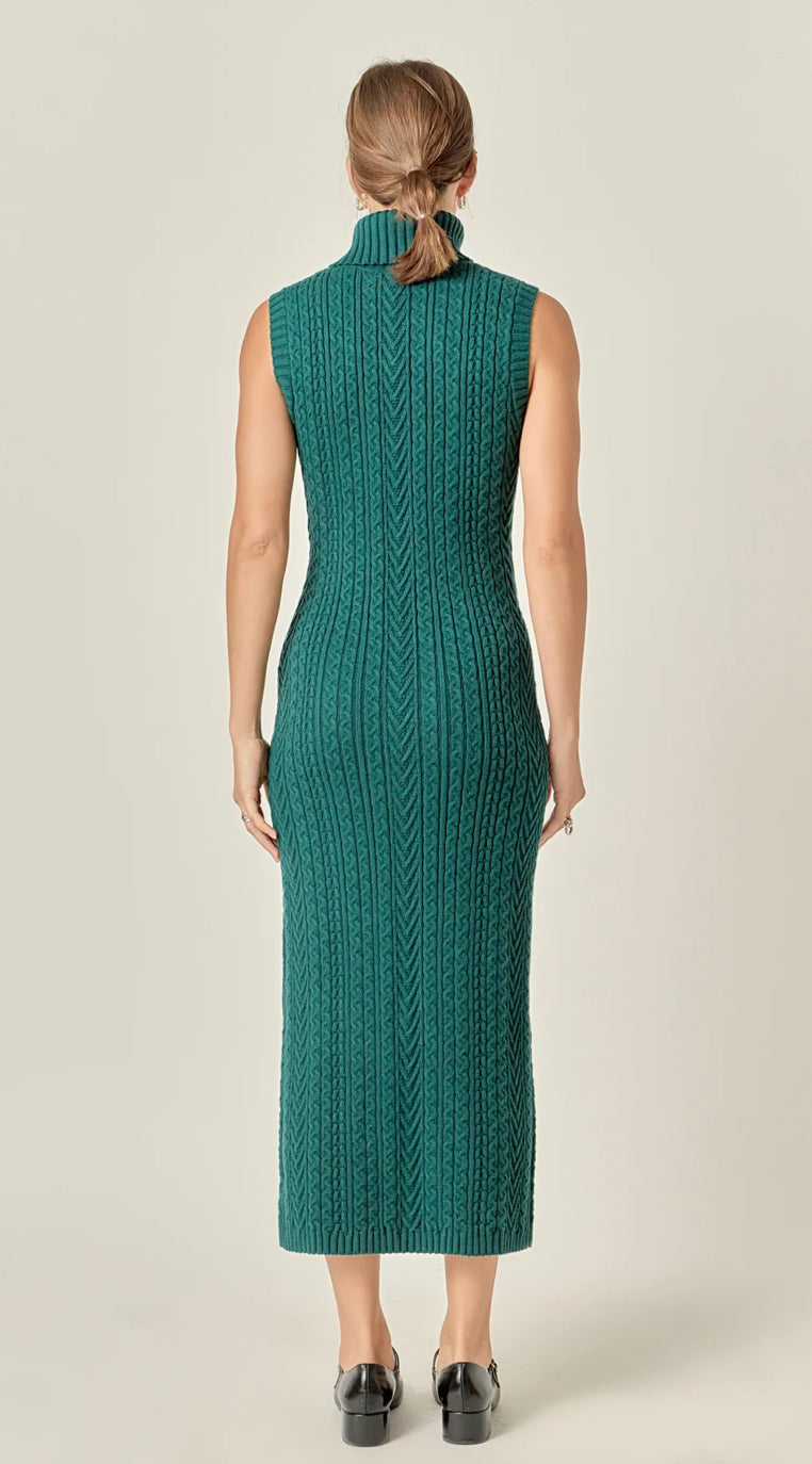 Cable Knit Mock Neck Midi Dark Green