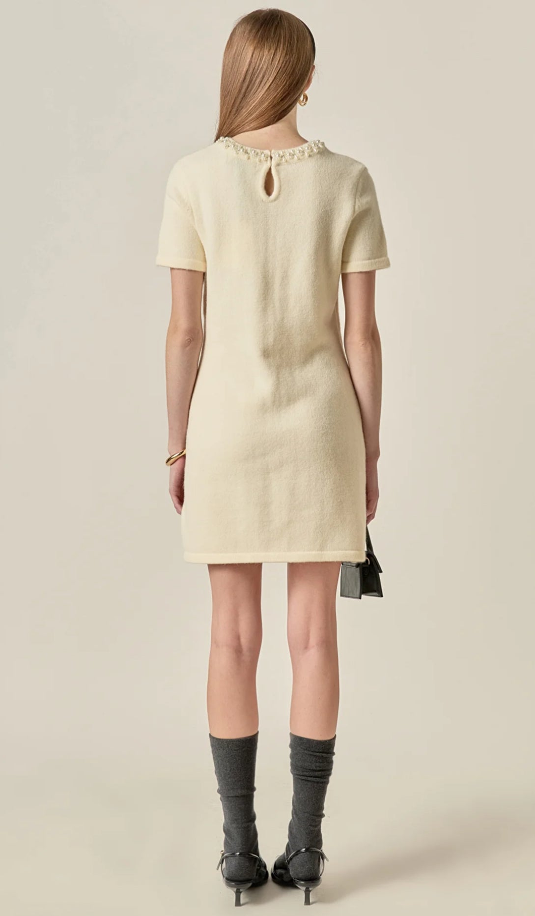 Pearl Keyhole Knit Mini Dress