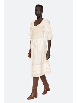 Myra Smocked Midi Dress Cream