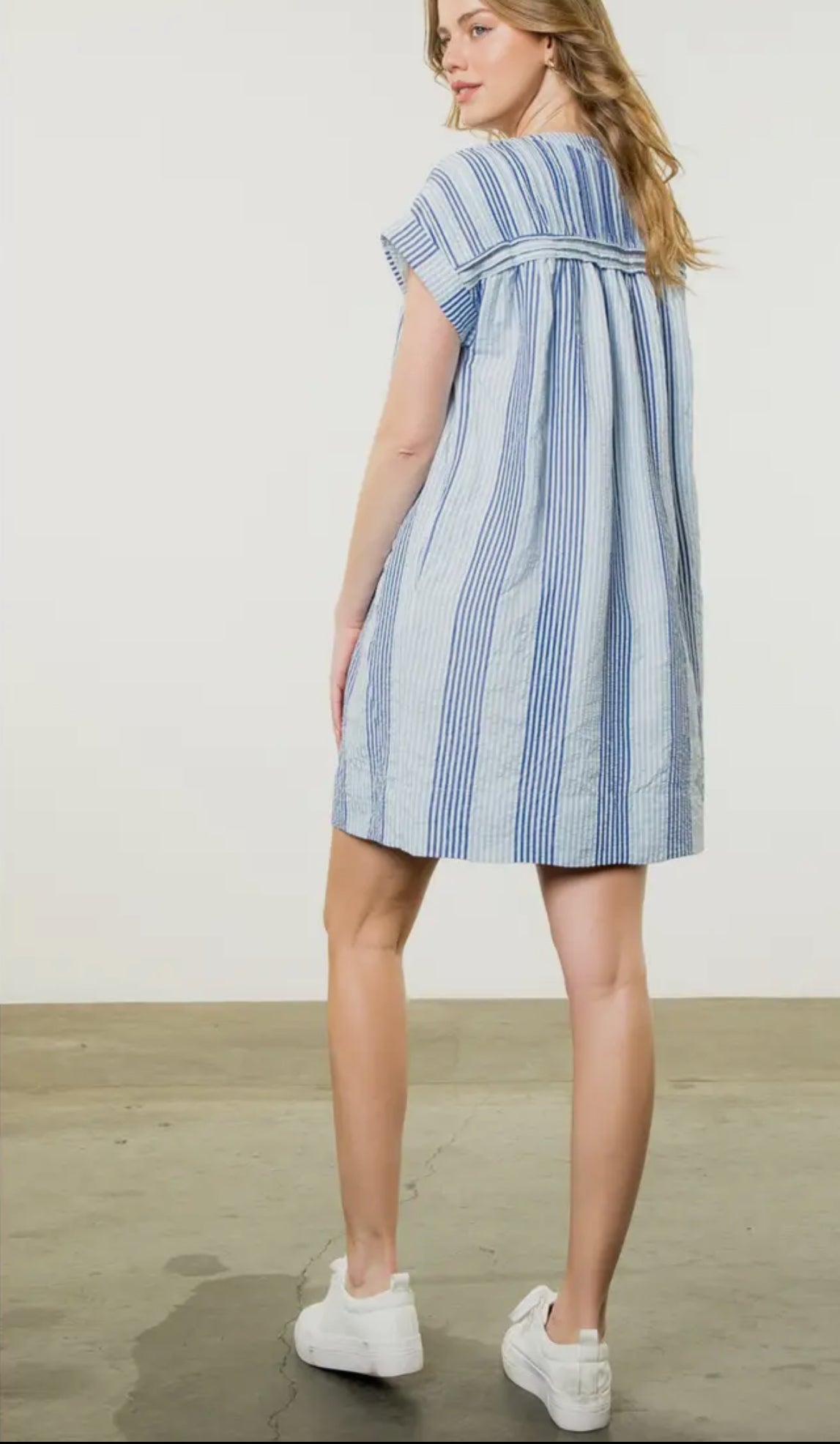 Short Sleeve Striped Dress Blue