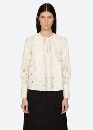 Lainey Embroidery Button Down Cream