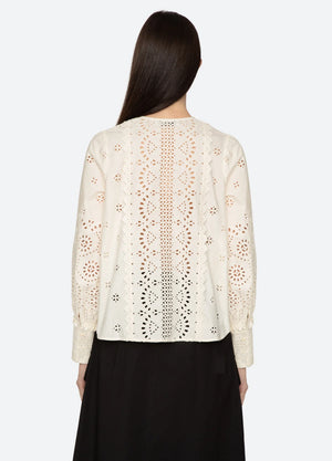 Lainey Embroidery Button Down Cream