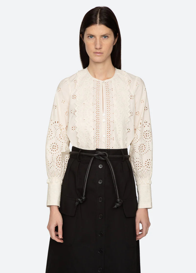 Lainey Embroidery Button Down Cream