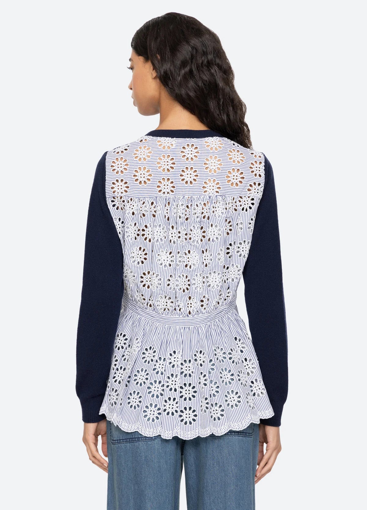 Lennon Embroidery Cardigan Navy