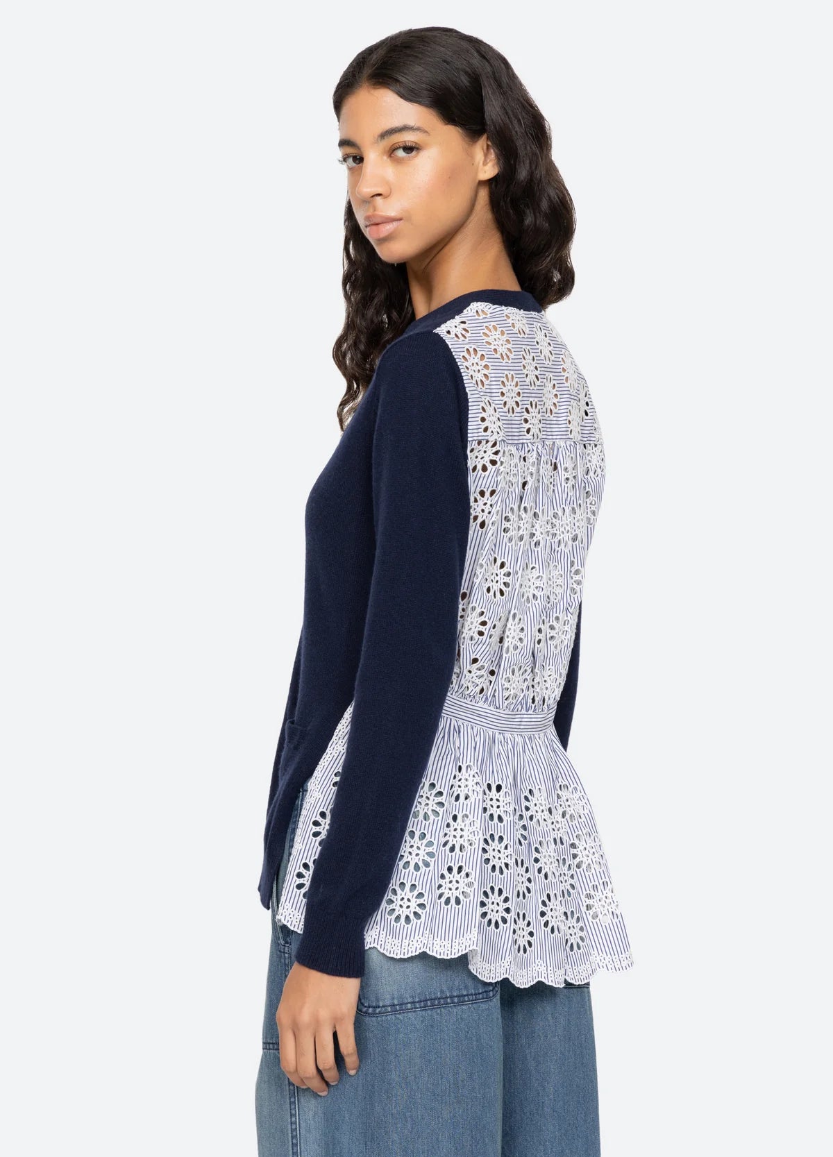 Lennon Embroidery Cardigan Navy