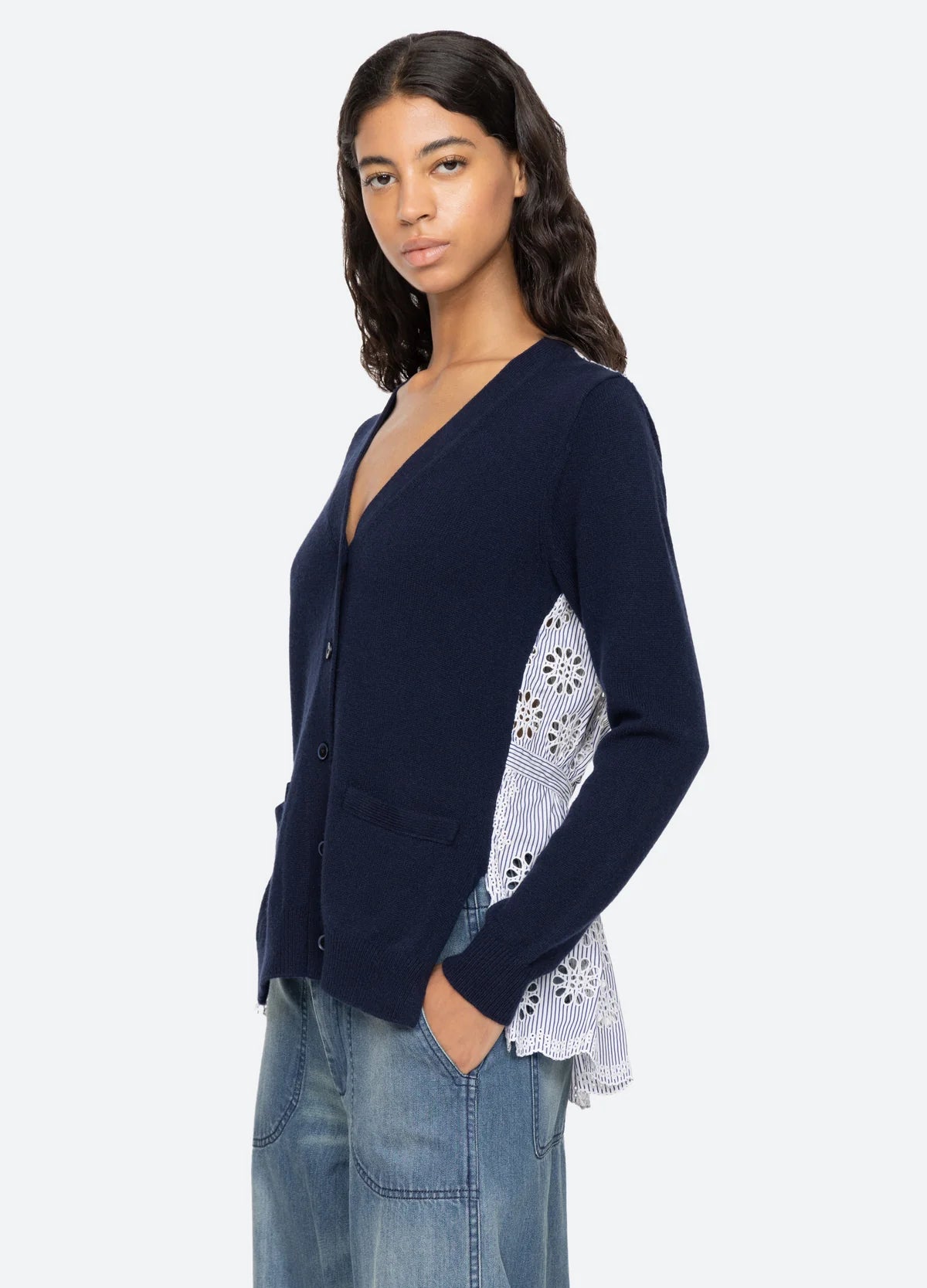 Lennon Embroidery Cardigan Navy