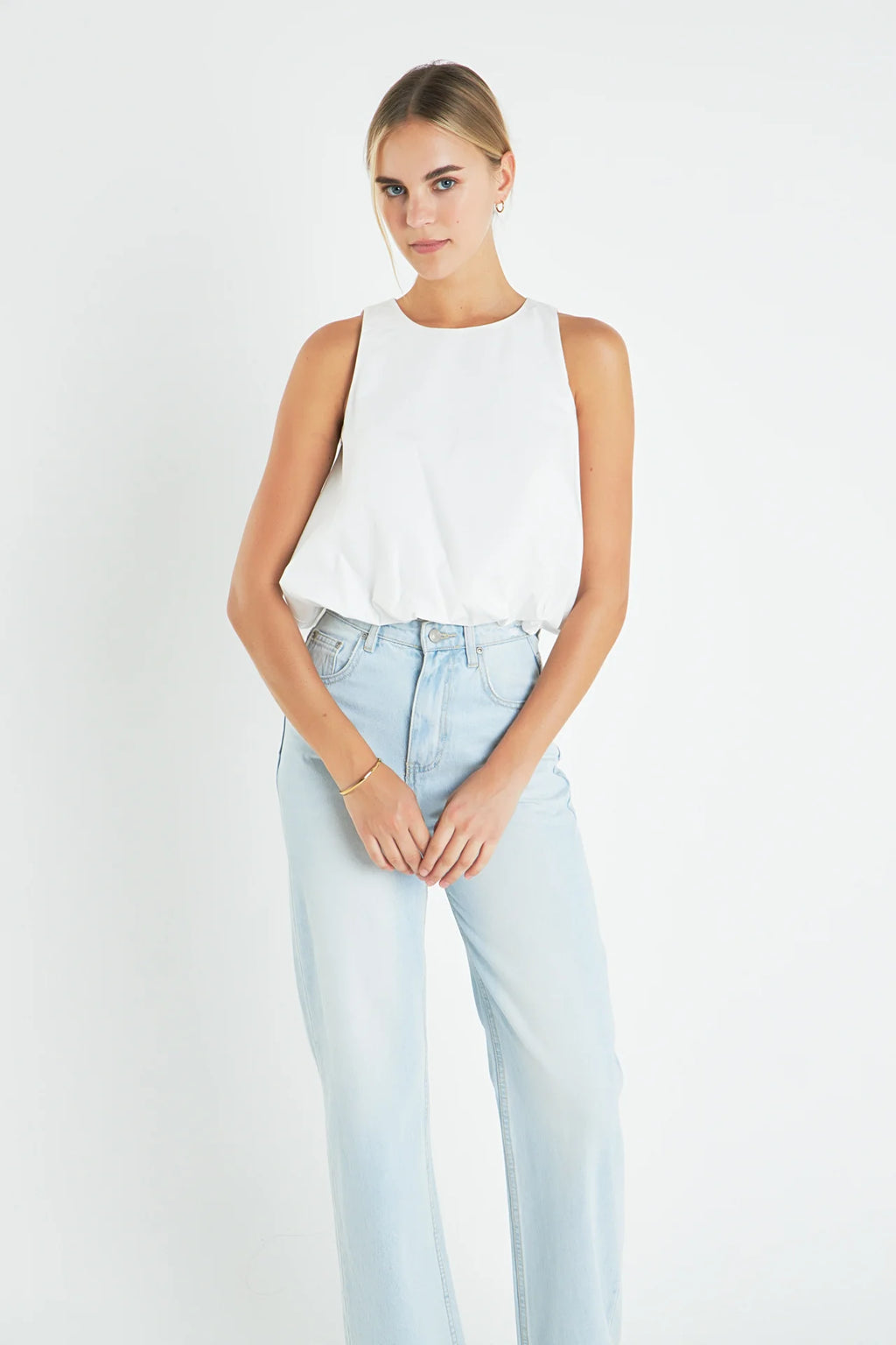Sleeveless Bubble Cropped Top White