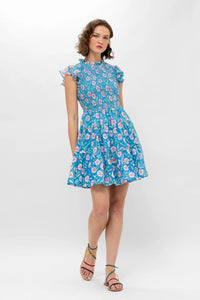 Smocked Flirty Short Dress Amalfi Blue