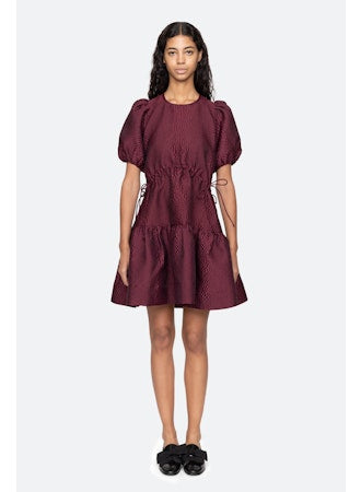 Fayetta Embossed Mini Dress Burgundy