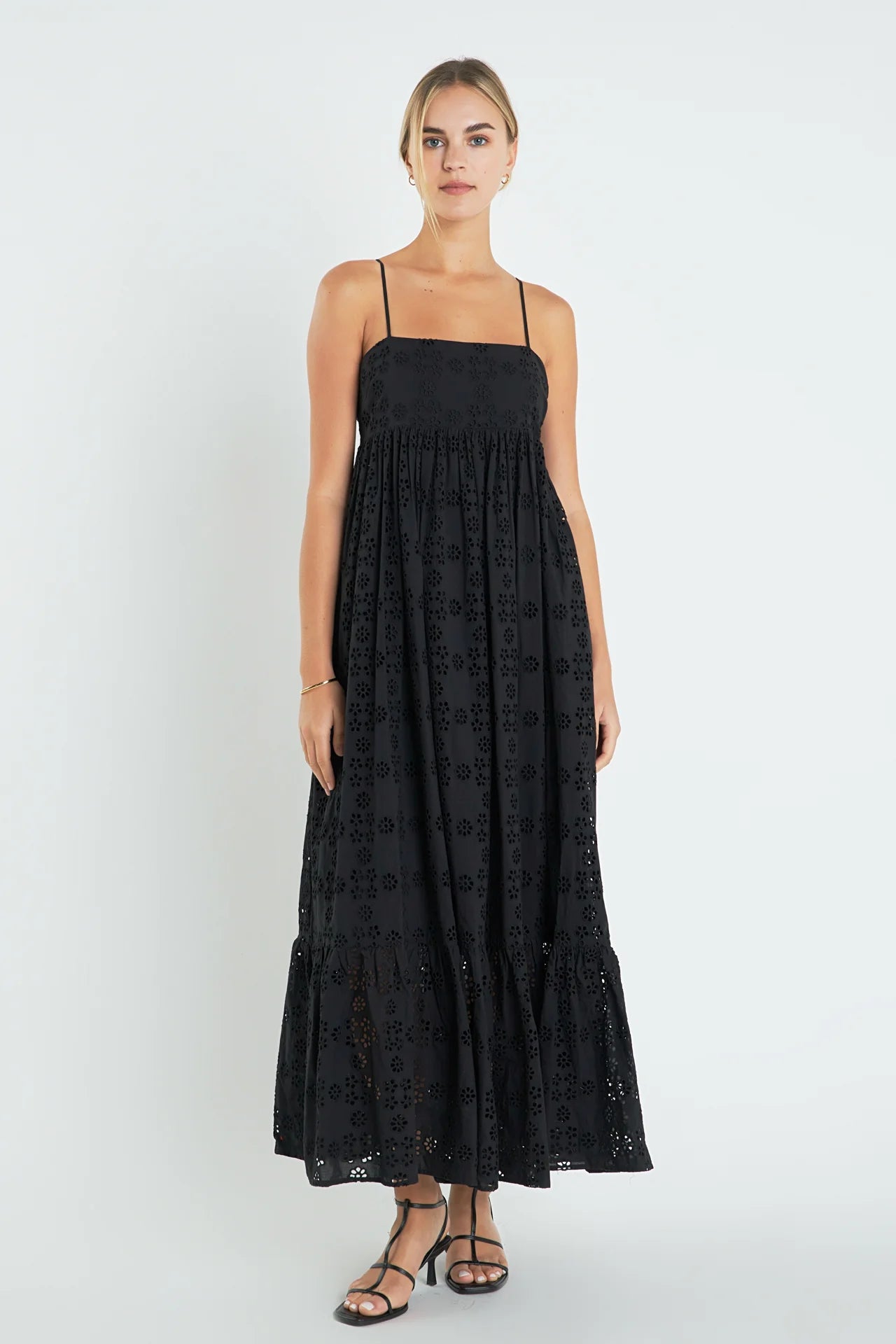 Embroidered Sleeveless Maxi Dress Black