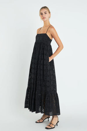 Embroidered Sleeveless Maxi Dress Black