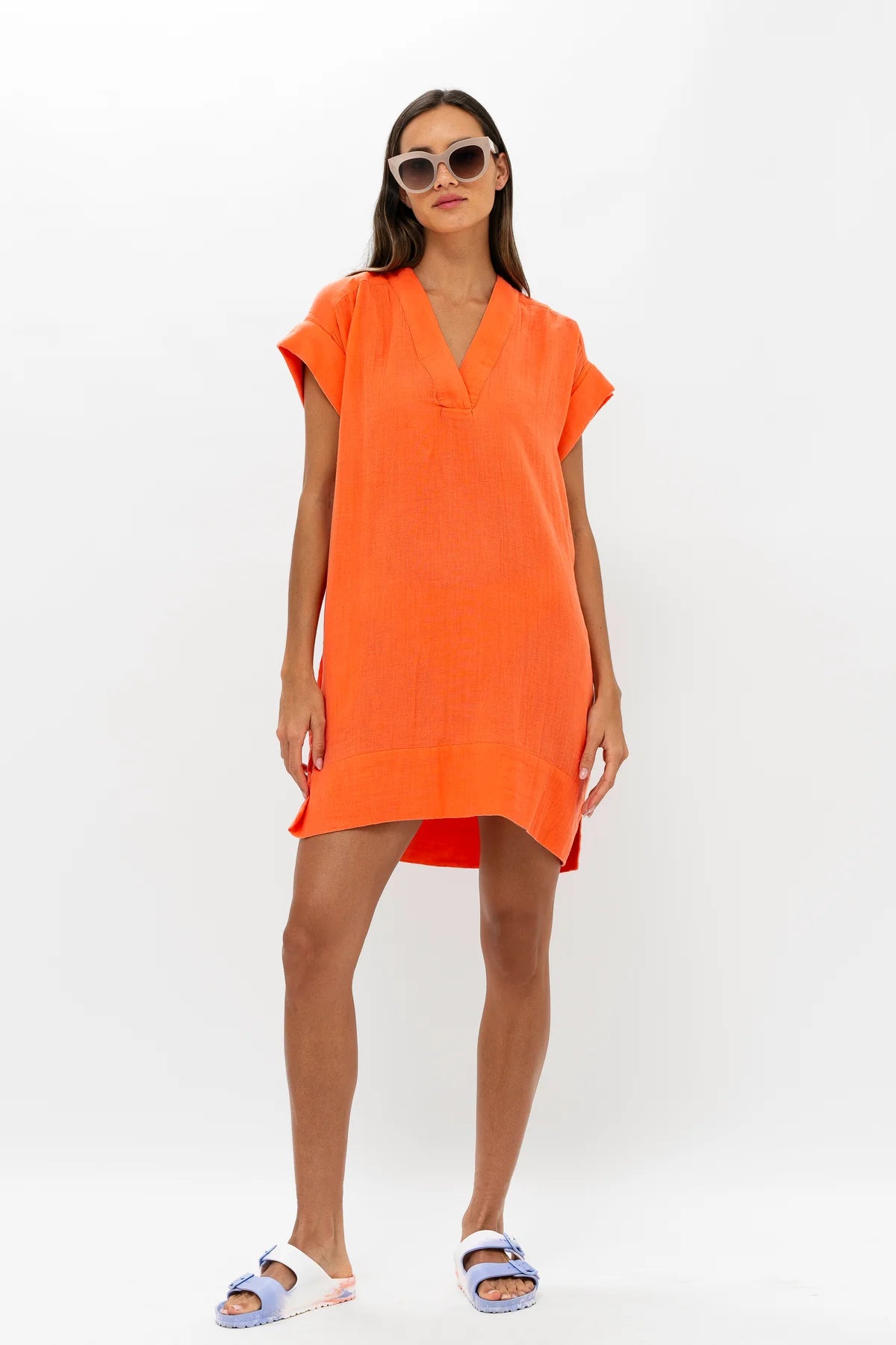 V-neck Roll Sleeve Mini Bahama Orange