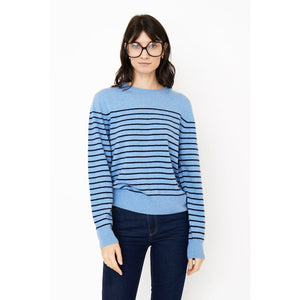 Simply put: the perfect stripe cashmere sweater. This lightweight 100% cashmere number is something you will want to collect in every color. Easy to throw on all year long: in the summer you wear it over your shoulders as the sun drops; in the winter, layer it under your favorite pieces of outerwear. It will go with everything and live in your closet forever.  100% Cashmere