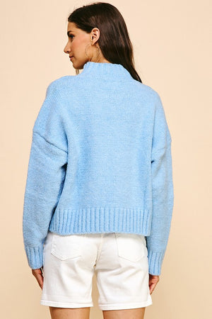 Mock Neck Sweater Top Light Blue