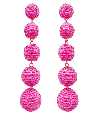 Pink Raffia Drop Earrings