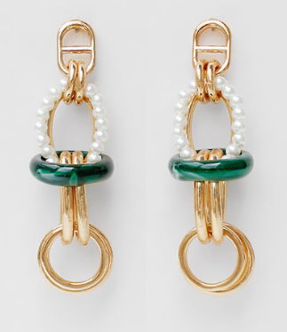 Gold, Pearl, and Emerald Circle Earrings