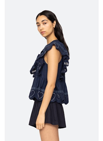 Jeanetta Eyelet Tank Top Navy