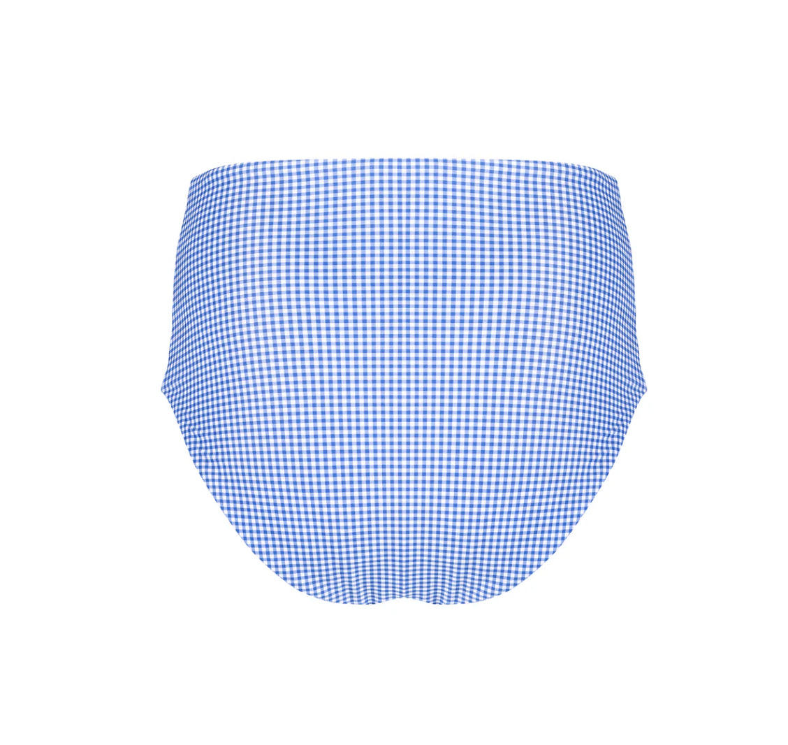 Blue Micro Gingham High Waist Bikini Bottom