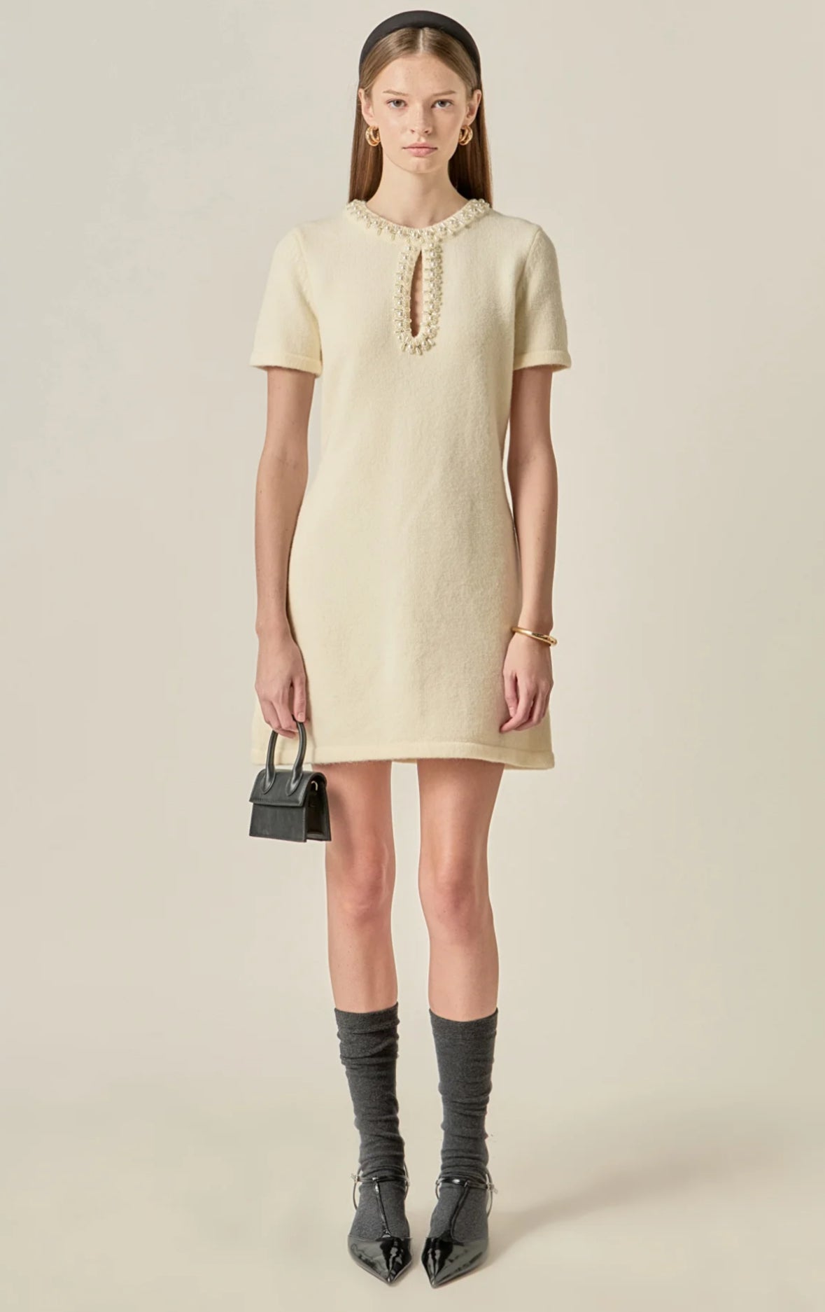 Pearl Keyhole Knit Mini Dress