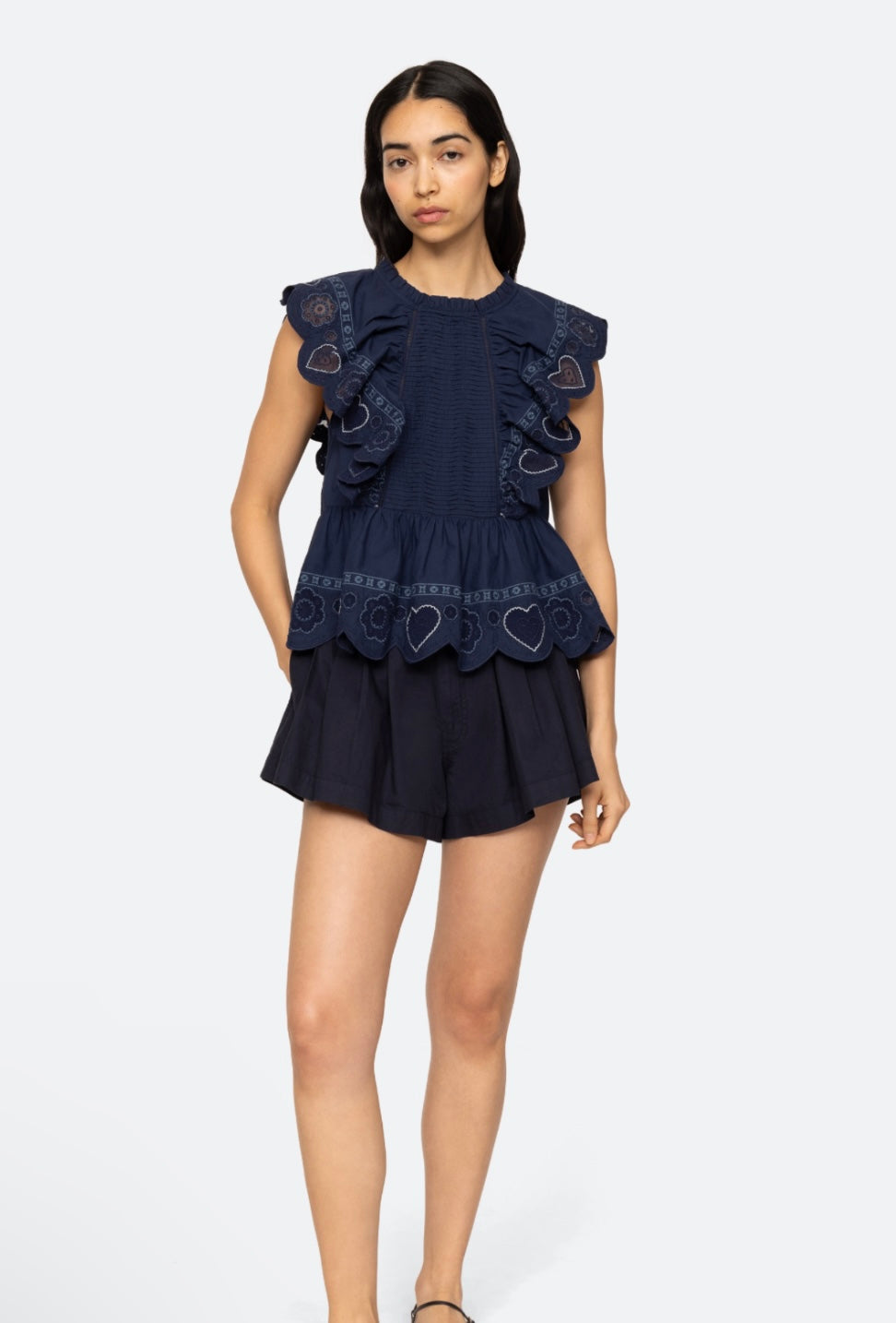 Jeanetta Eyelet Tank Top Navy