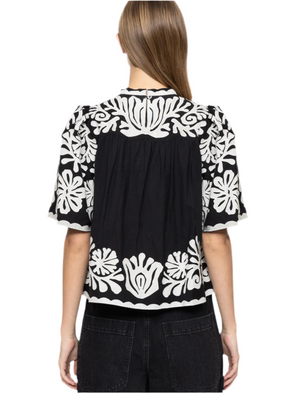 Agathe Applique Top Black