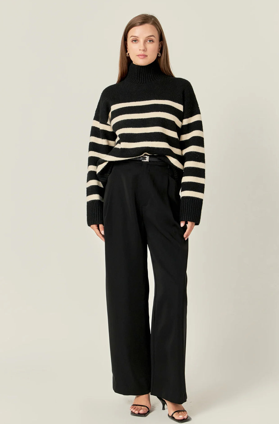 Stripe Turtleneck Knit Black/Cream