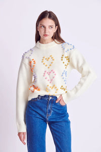 Heart Pom Sweater Ivory