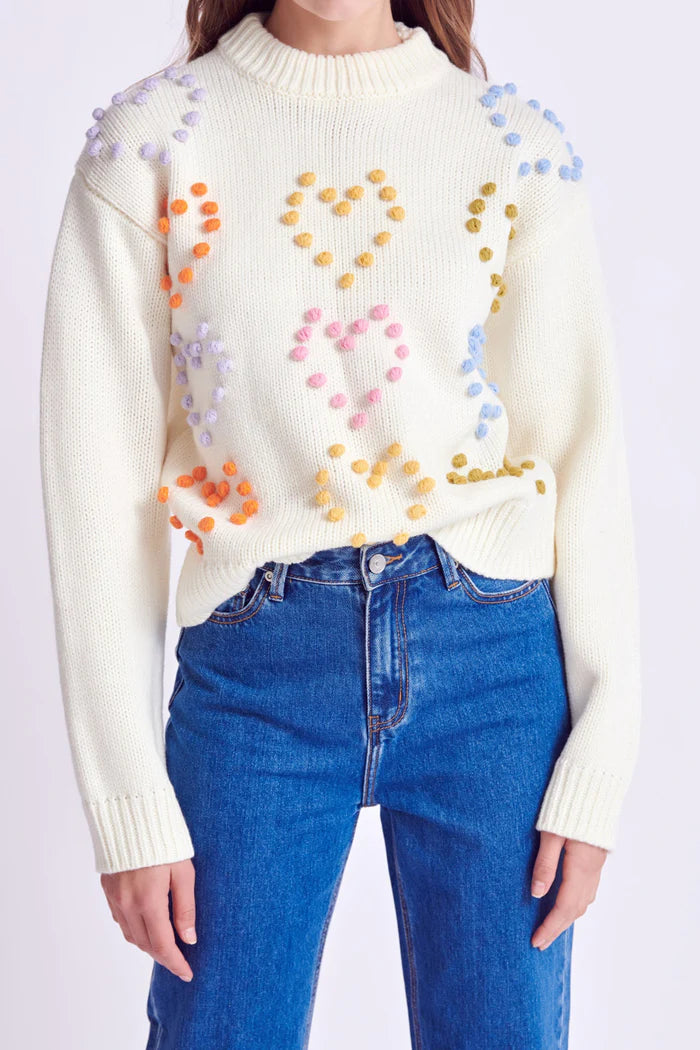 Heart Pom Sweater Ivory