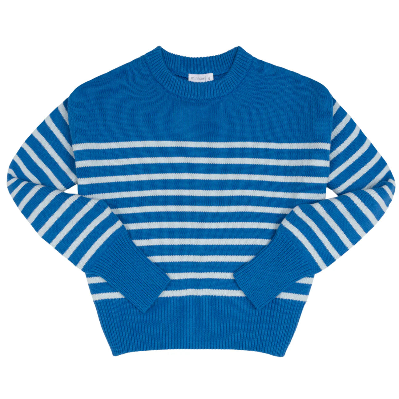 Blue Stripe Crewneck Cropped Sweater