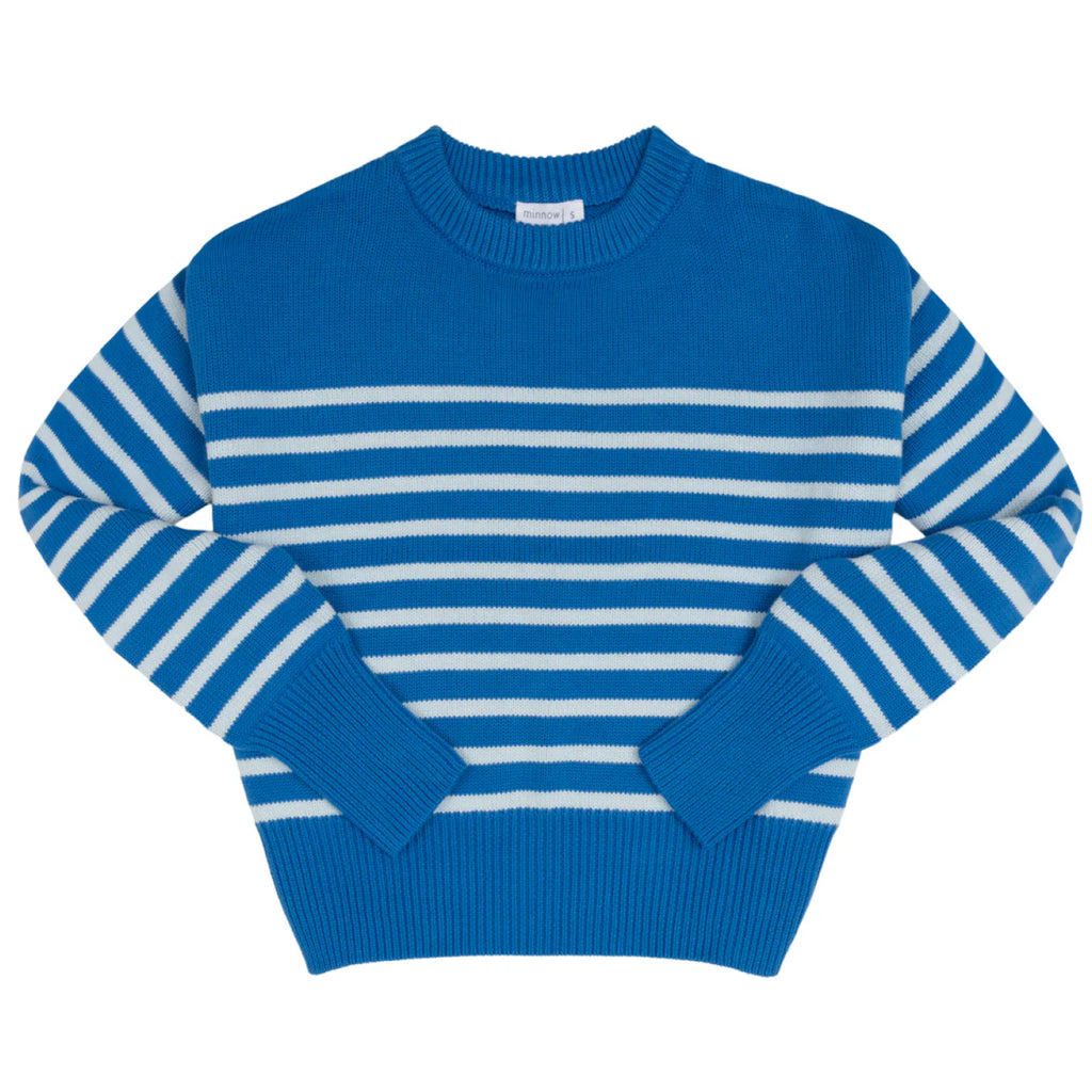 Blue Stripe Crewneck Cropped Sweater