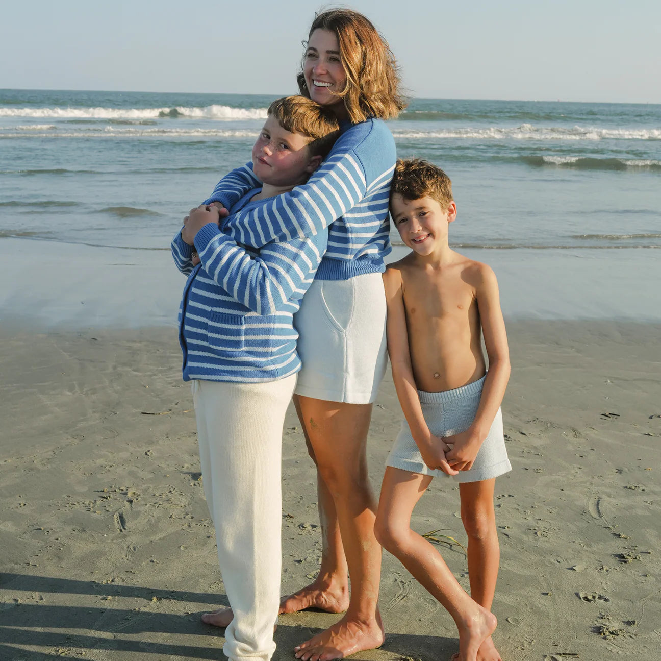 Blue Stripe Crewneck Cropped Sweater