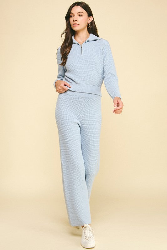 Waffle Knit Pants Dusty Blue