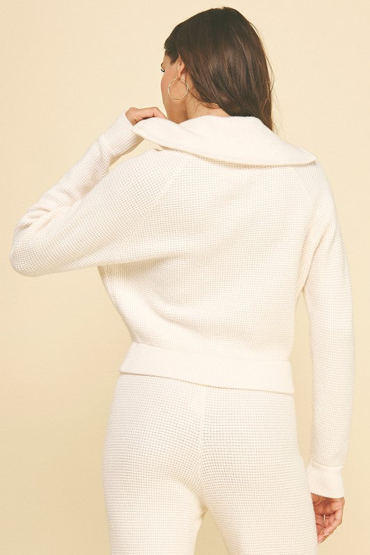 Waffle Knit Zip Up Cream