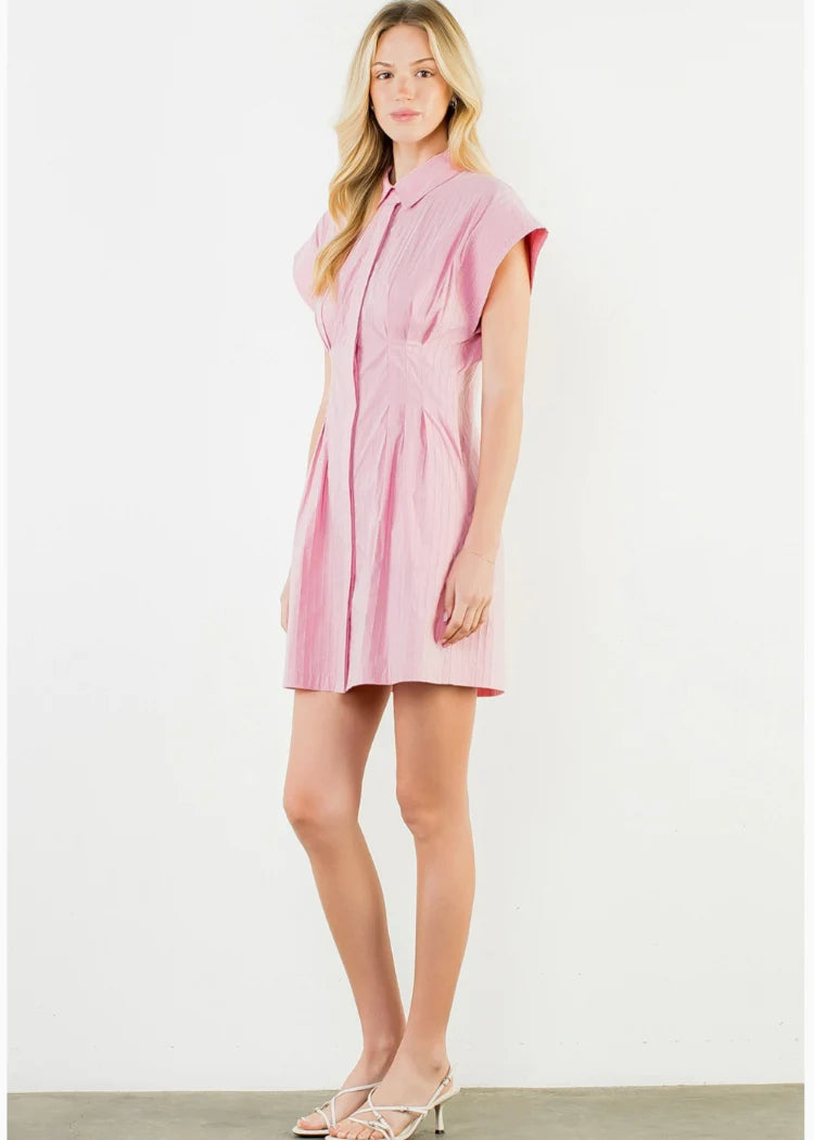 Striped Collared Dress Pink – Twill