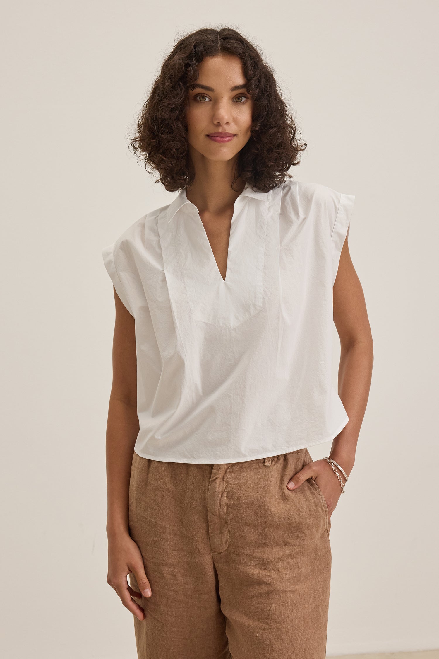 Florence Sleeveless Collar Shirt White