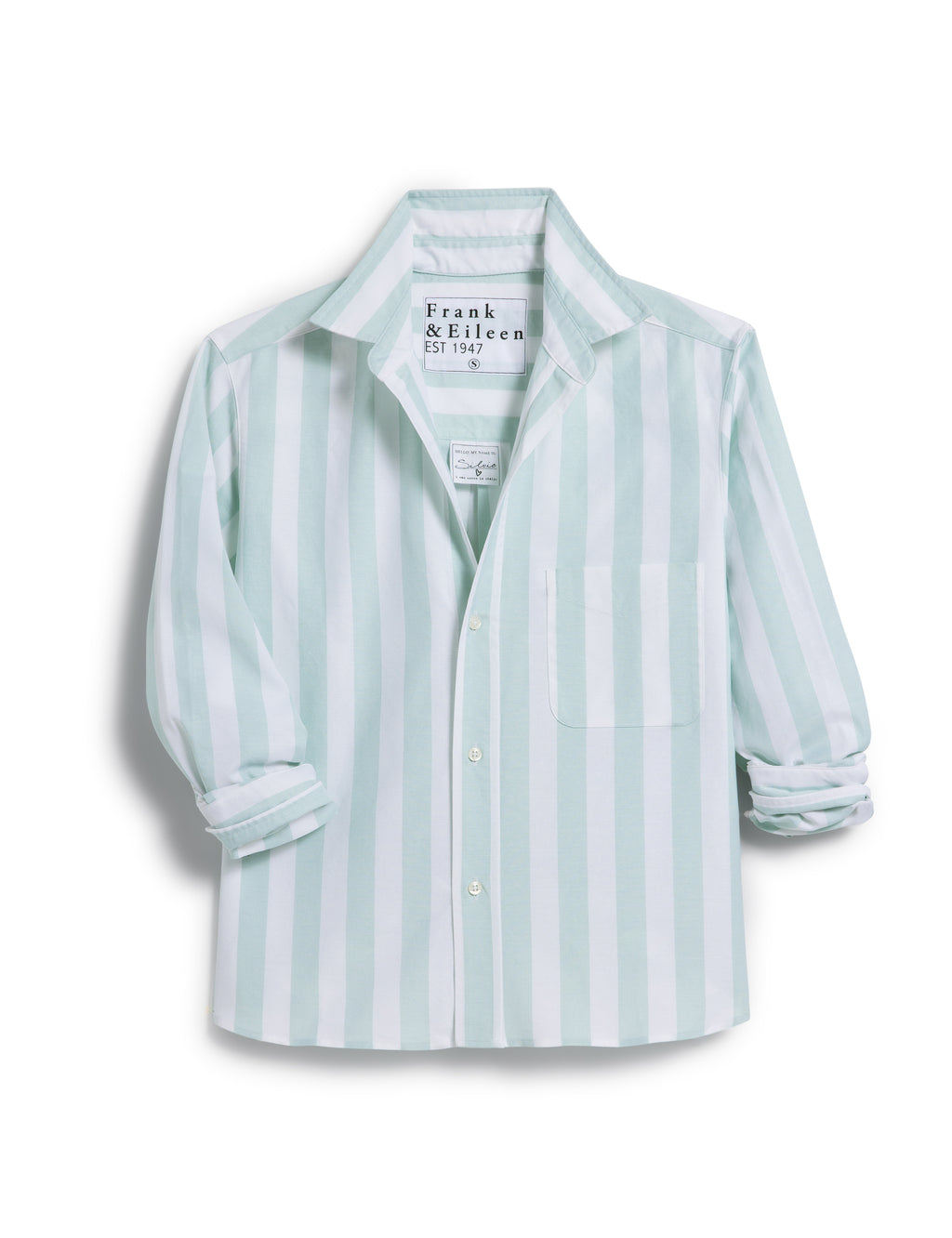 Silvio Button Up Wide Sage Stripe