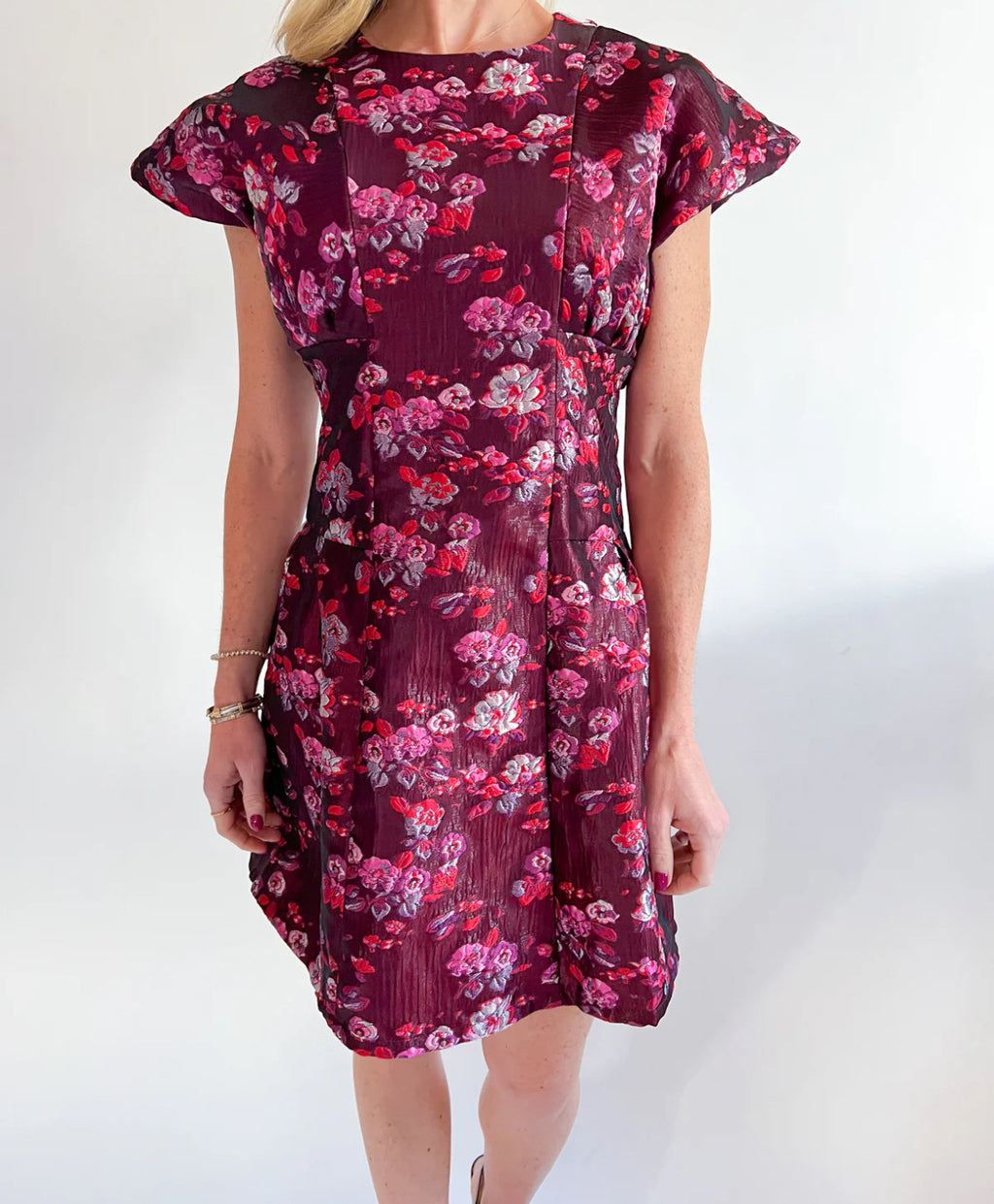 Short Sleeve Floral Textured Dress