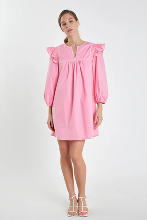 Contrast Embroidery Mini Dress Pink/White