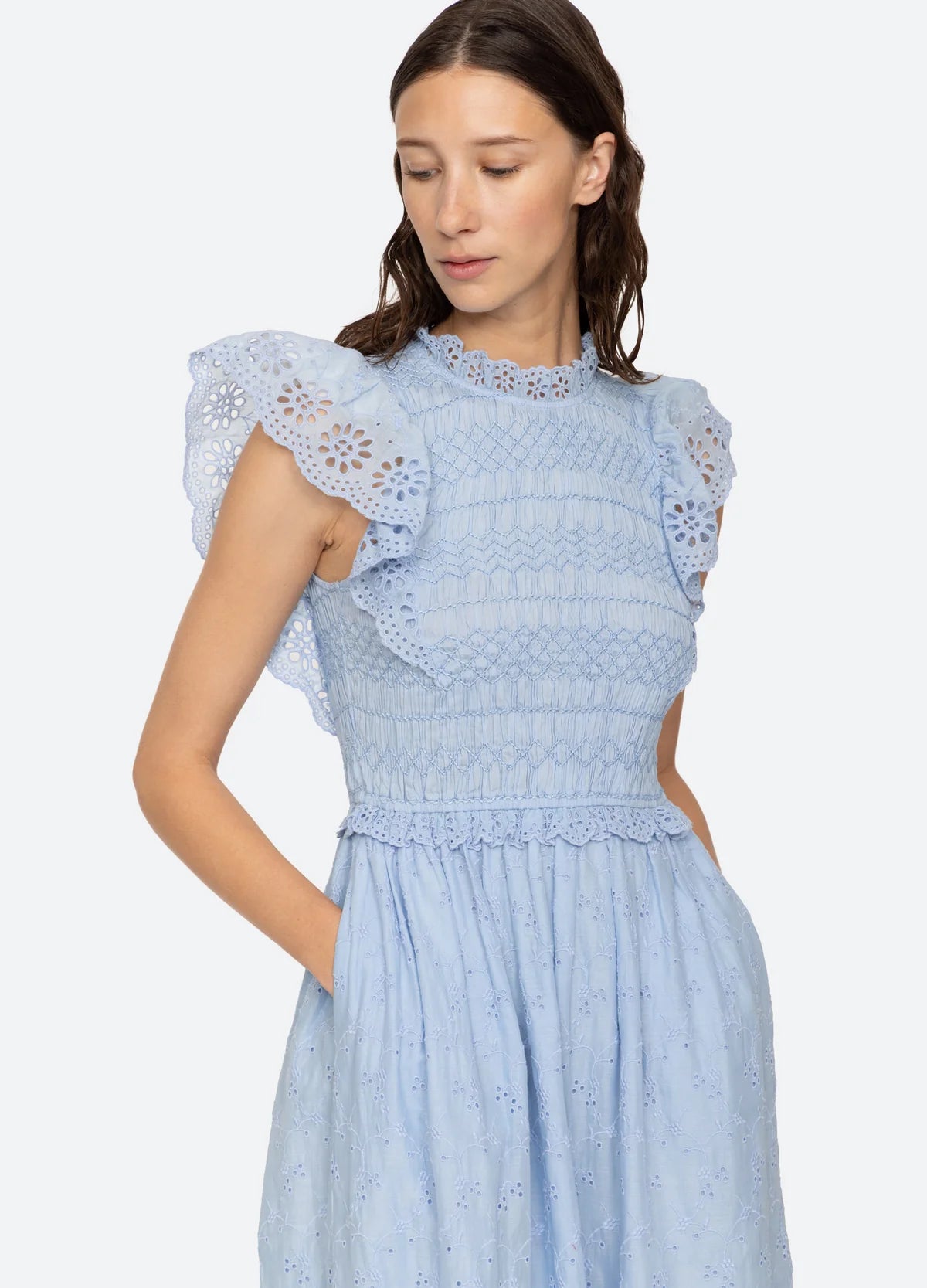 Veronique Flutter Sleeve Dress Sky