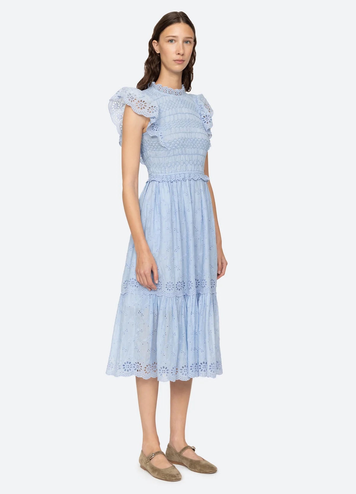 Veronique Flutter Sleeve Dress Sky