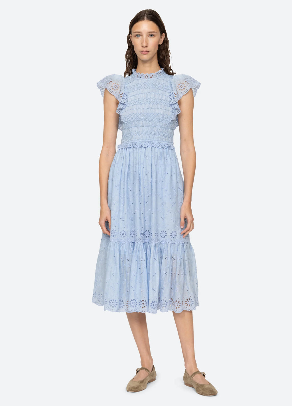 Veronique Flutter Sleeve Dress Sky