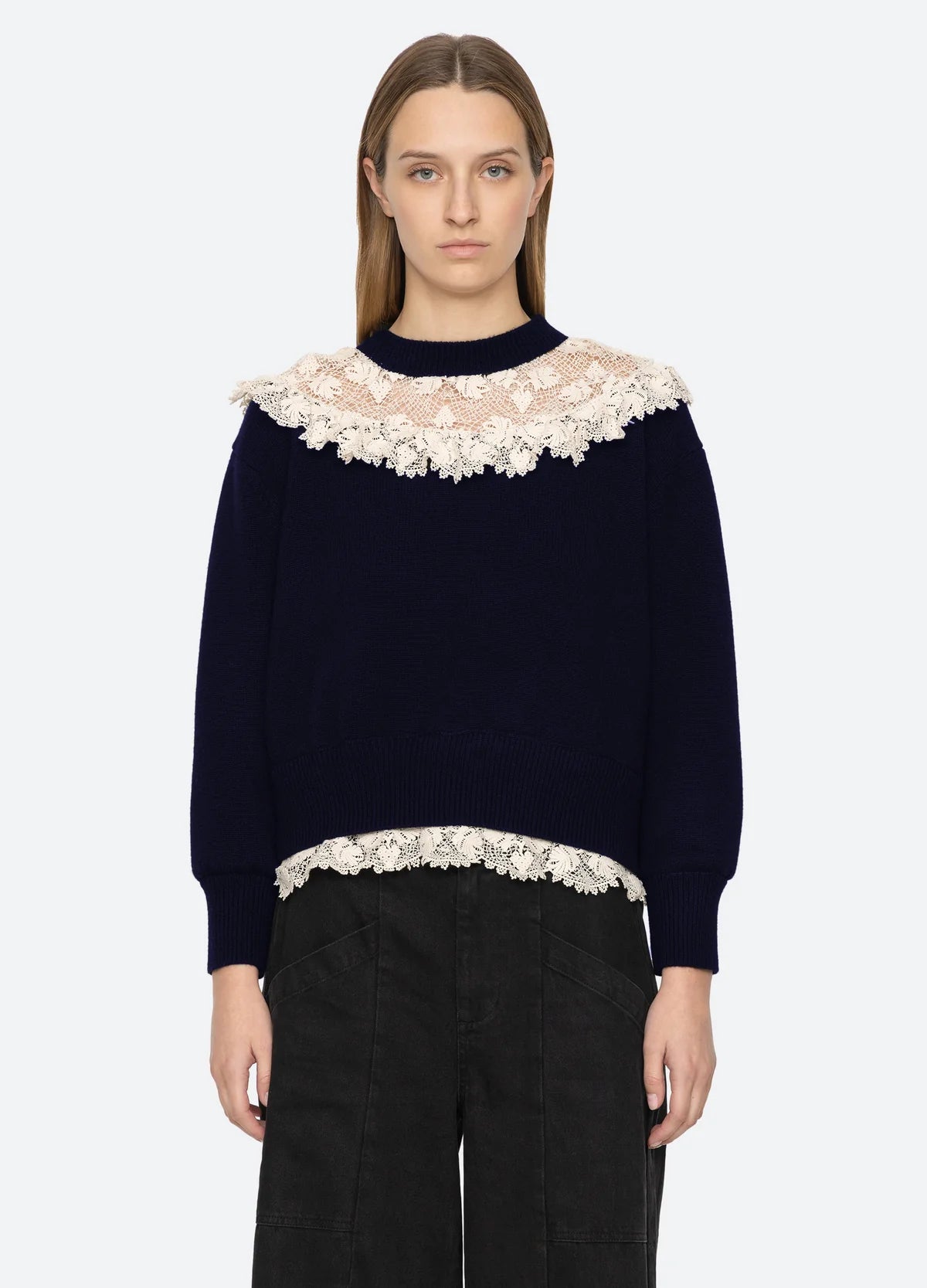 Kristeen Lace Sweater Navy