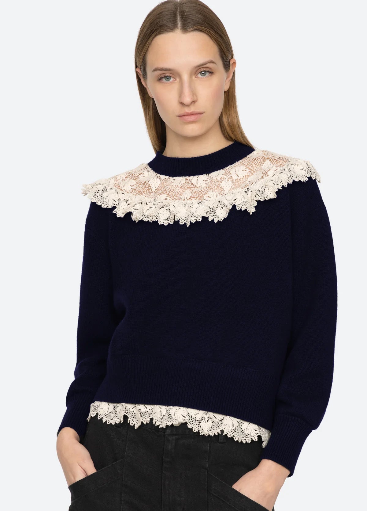 Kristeen Lace Sweater Navy