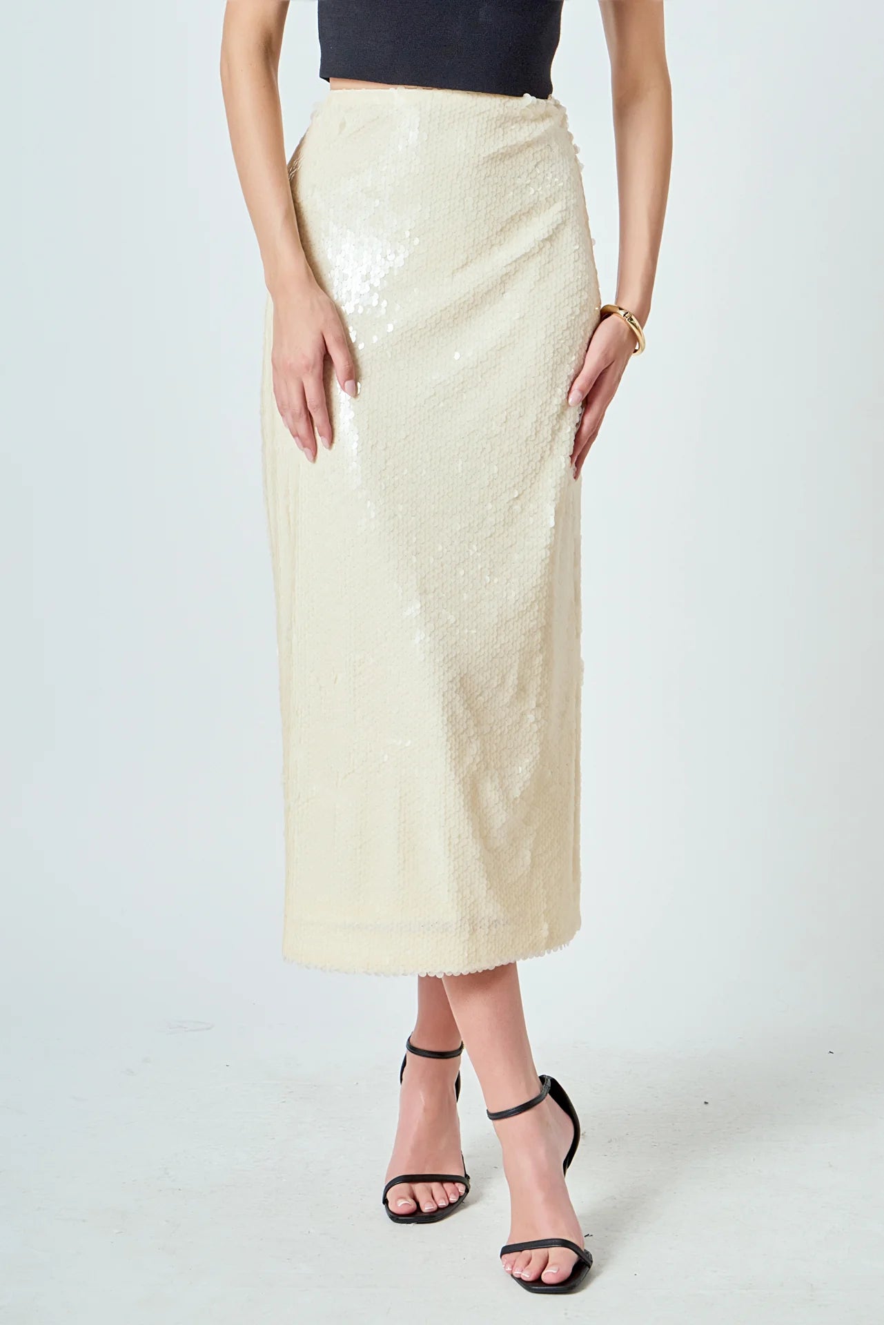 Sequins Midi Skirt Ivory