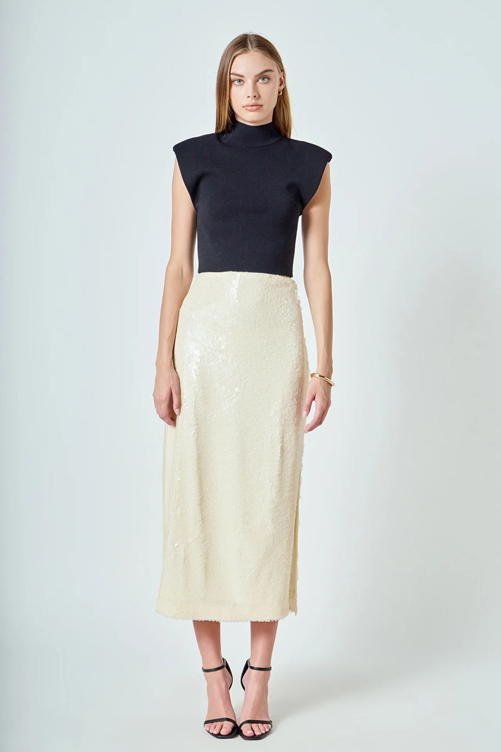 Sequins Midi Skirt Ivory