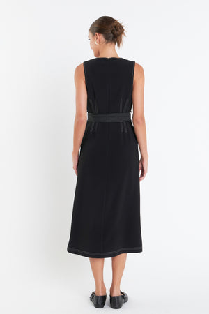 Black Stitch Detail Midi Dress