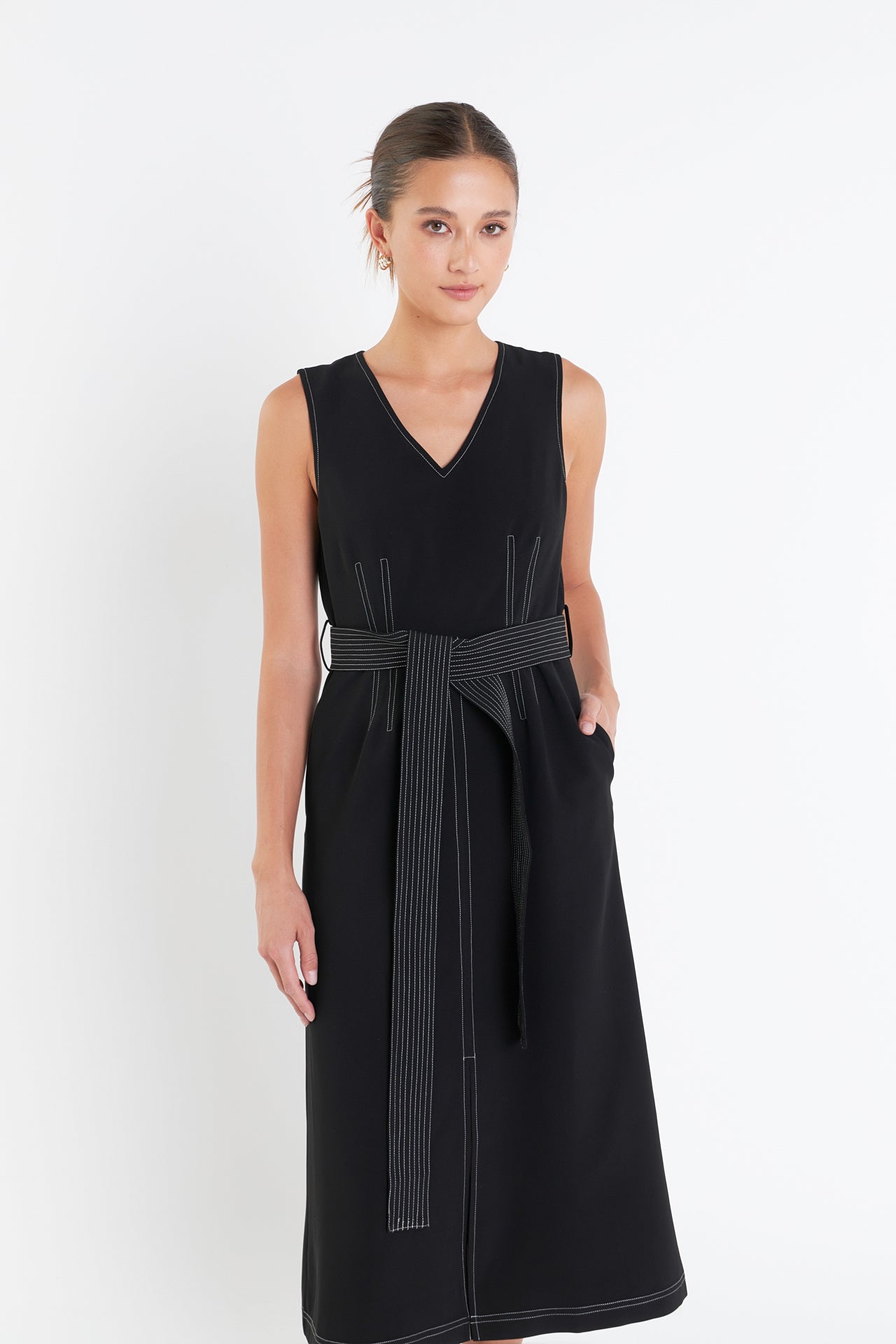 Black Stitch Detail Midi Dress