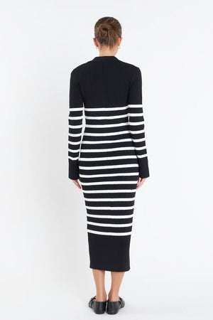 Collar Knit Midi Dress Black/Off White