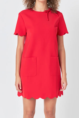 Scallop Mini Dress Red