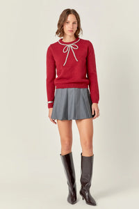 Rhinestone Bow Knit Red